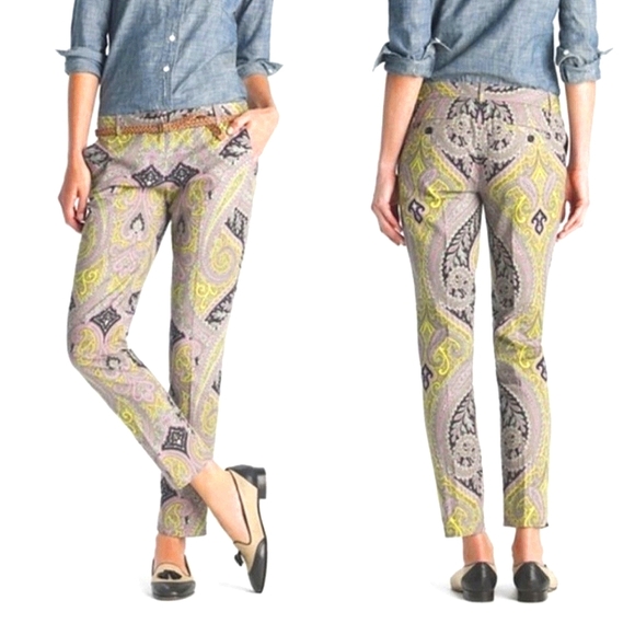 J. Crew Cafe Capri Pants - Sovereign Paisley Lilac Chartreuse - Picture 1 of 9
